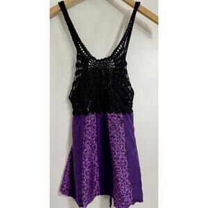 FREE PEOPLE Women’s Purple Silk Open-Crocheted Top Tie-Back Boho Size Small S